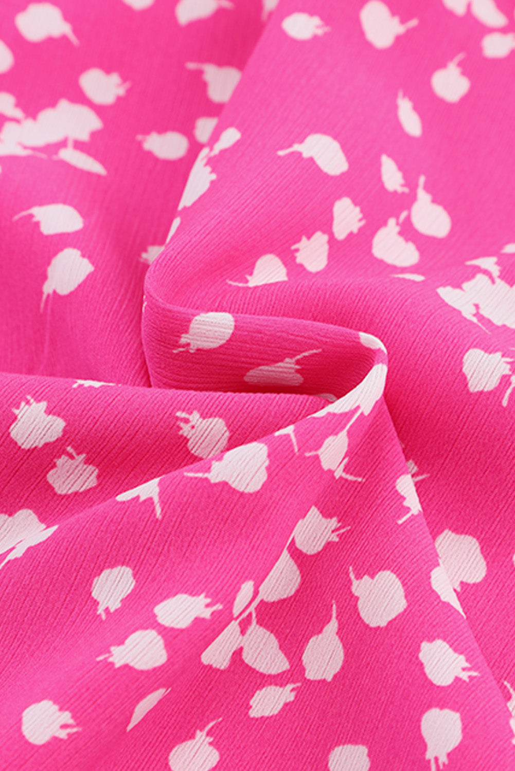 Pink Split Neck Fall Printed Crinkled Blouse-yoyobikini