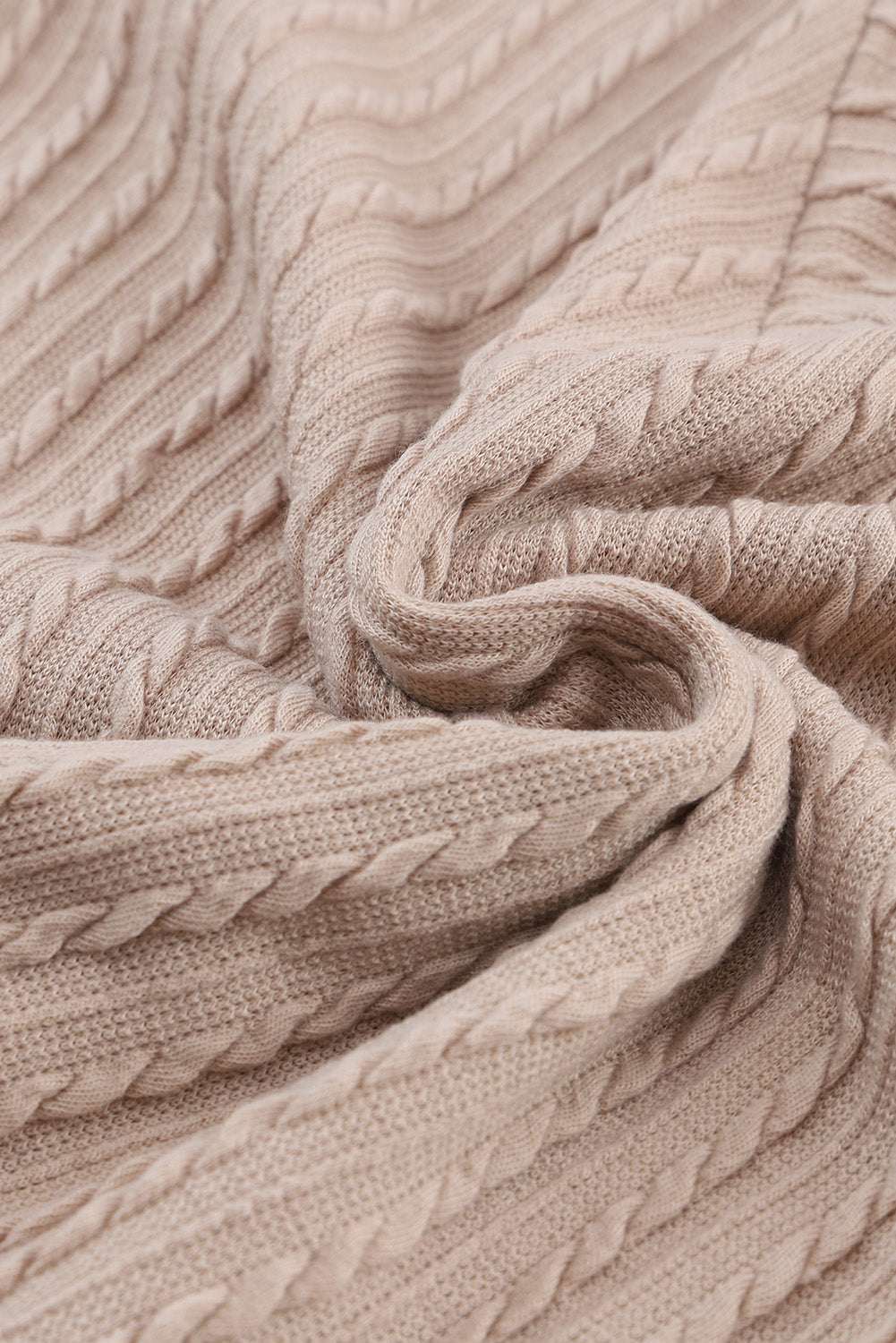 Khaki Knitted Jacquard V Neck Lantern Sleeve Top-yoyobikini