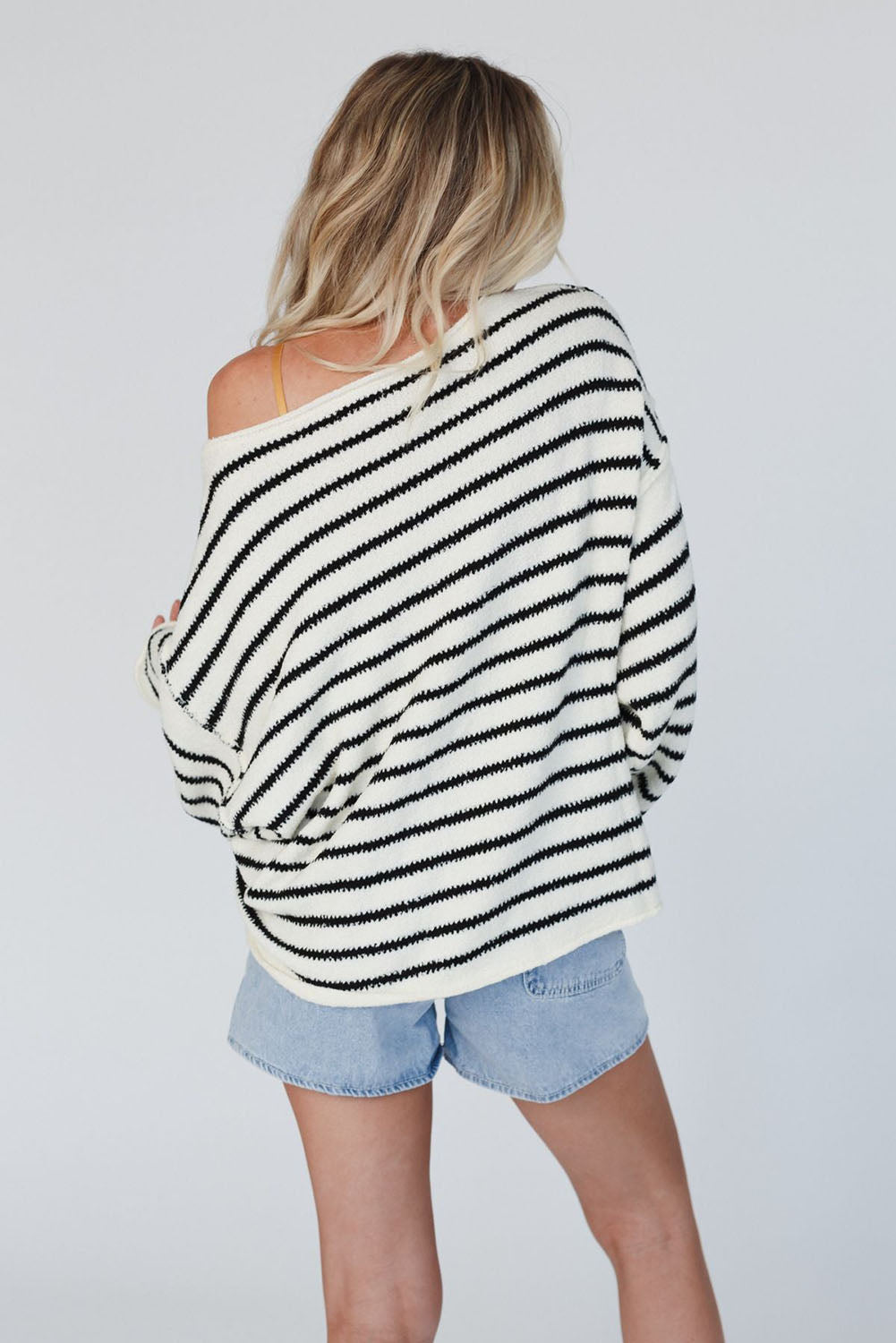 Black Striped Drop Shoulder Oversized Sweater-yoyobikini