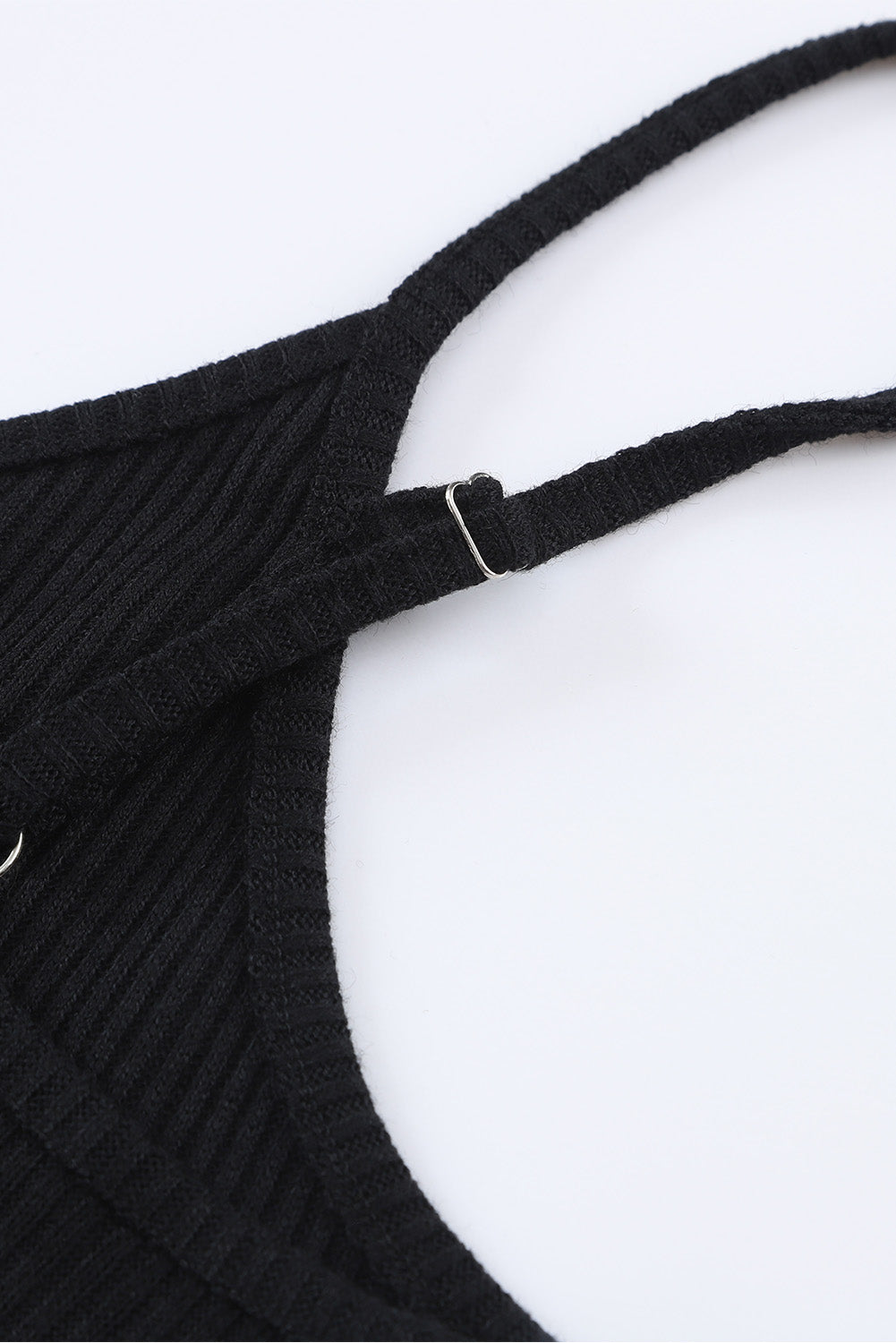 Black Buttoned Ribbed Knit Sleeveless Midi Bodycon Dress with Slit-yoyobikini