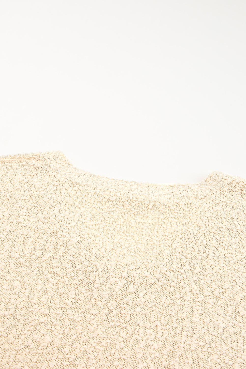 Beige Solid Fuzzy V-Neck Sweater-yoyobikini