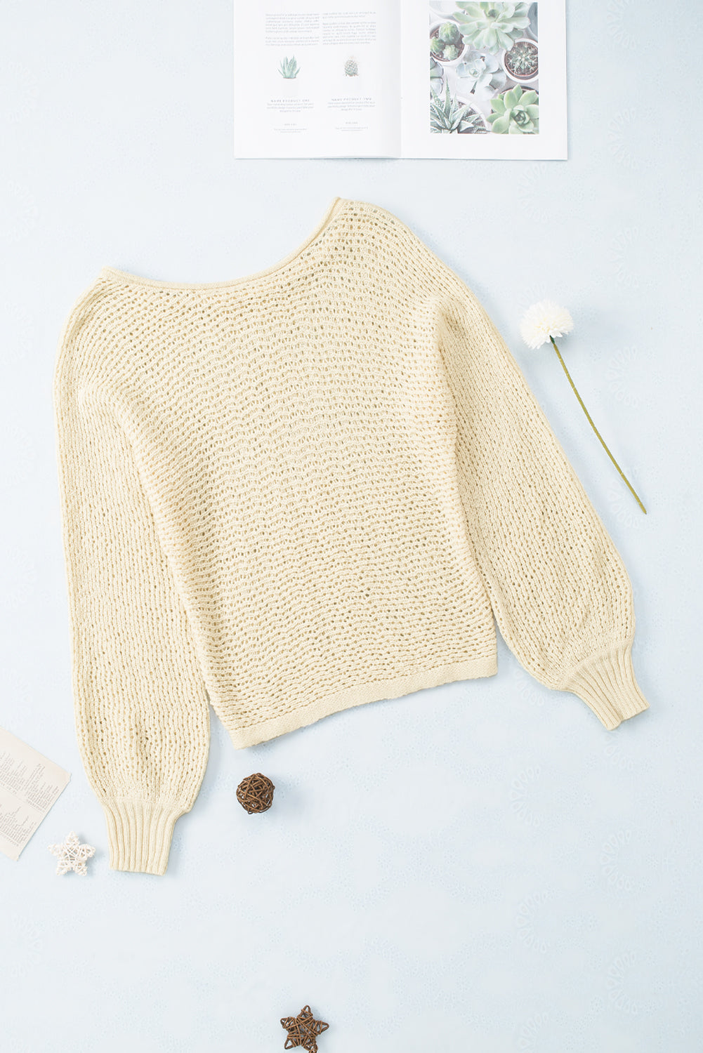 Apricot Sheer Openwork Knit Sweater-yoyobikini