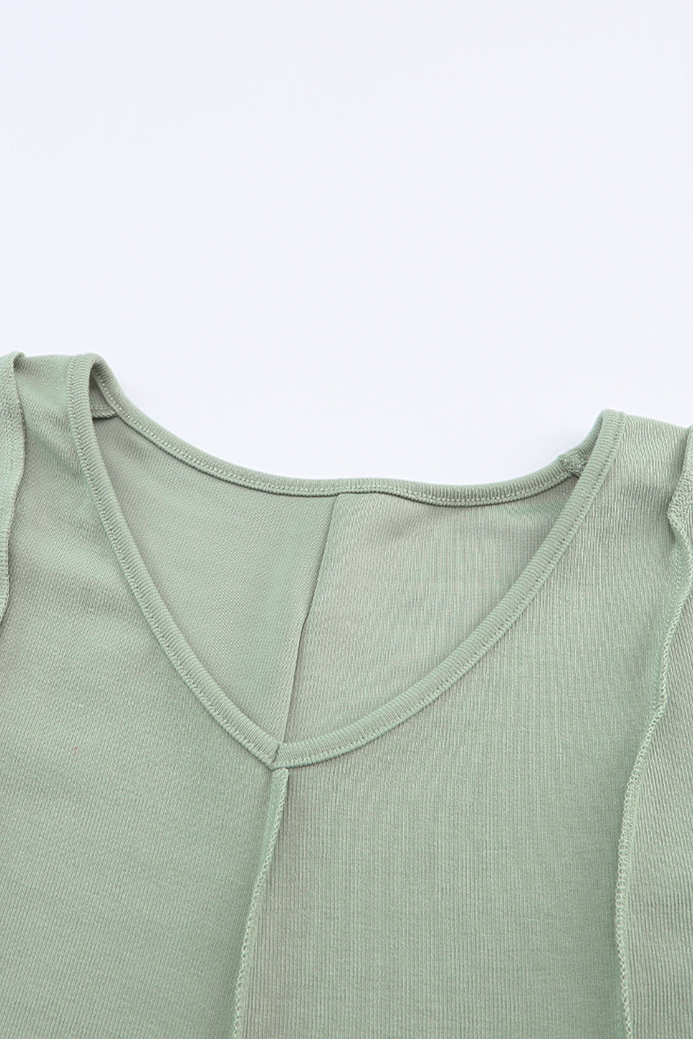 Green Ribbed Expose Seam Bell Sleeve Top-yoyobikini