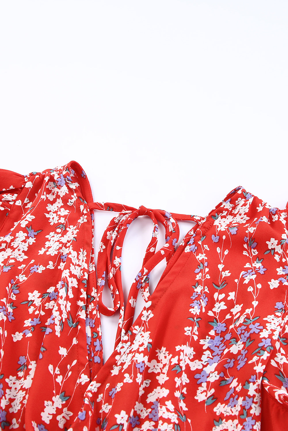 Red Multicolor Floral Ruffled Crop Top and Maxi Skirt Set-yoyobikini