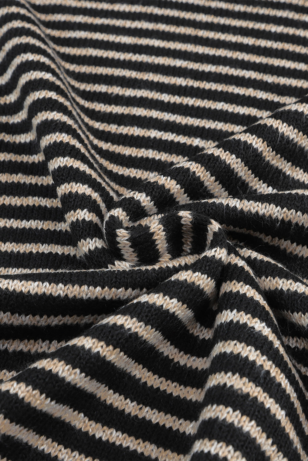 Black Striped Turtleneck Loose Sweater-yoyobikini