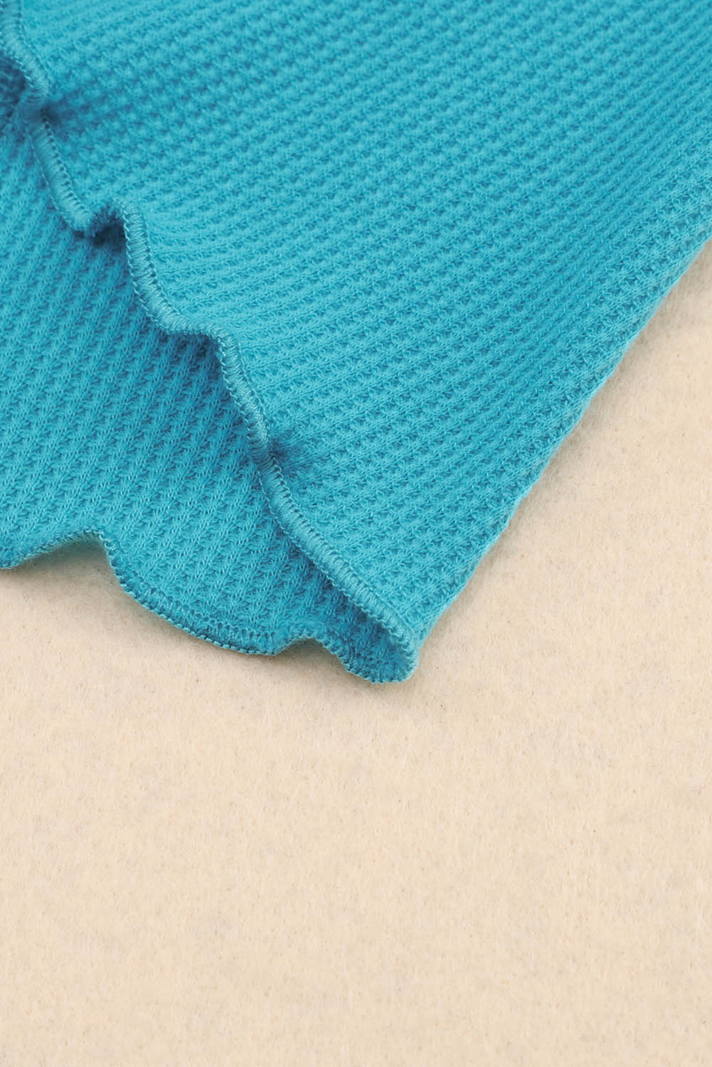 Sky Blue Waffle Knit Long Sleeve Buttoned Henley Top-yoyobikini