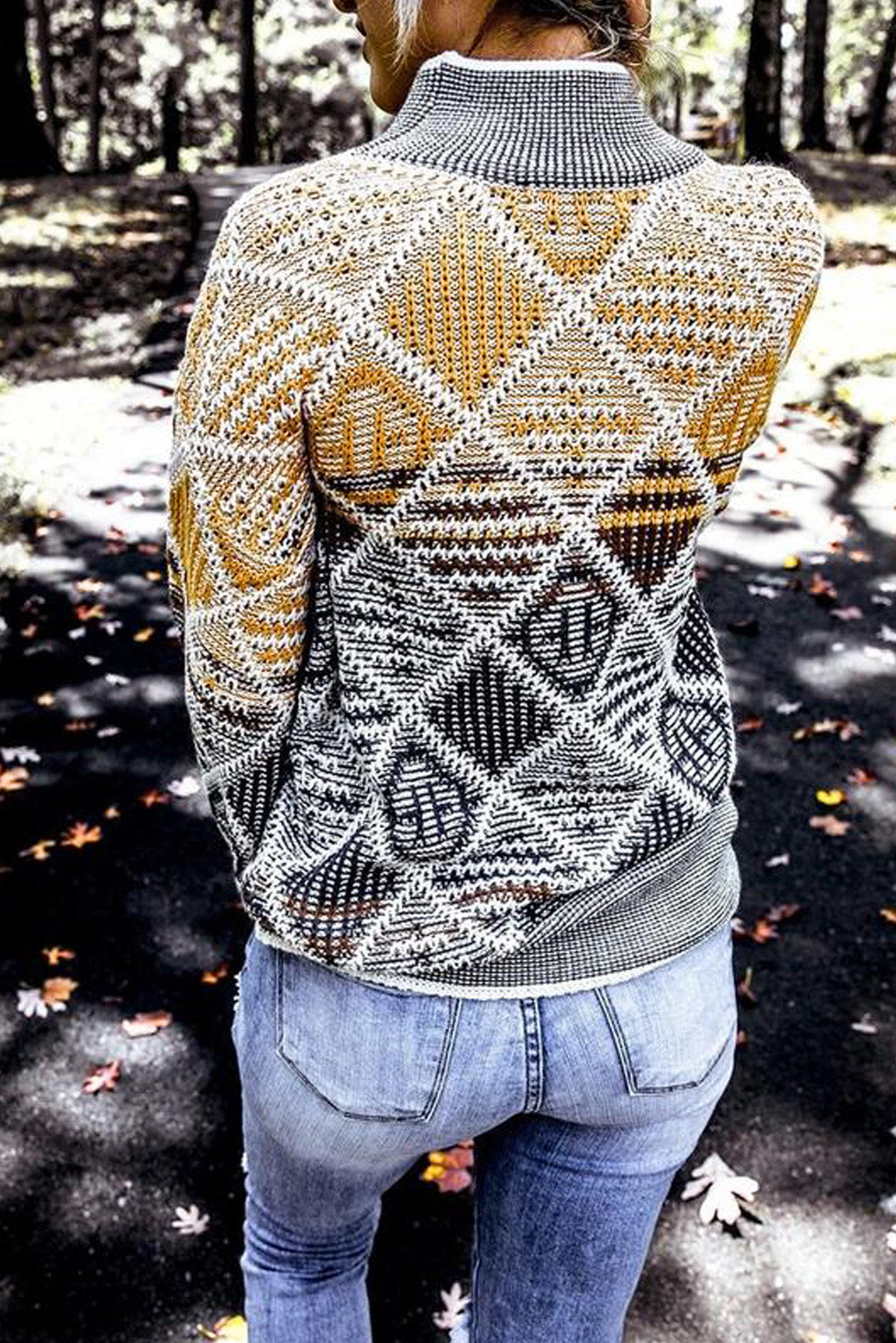 High Neck Geometric Colorblock Sweater-yoyobikini