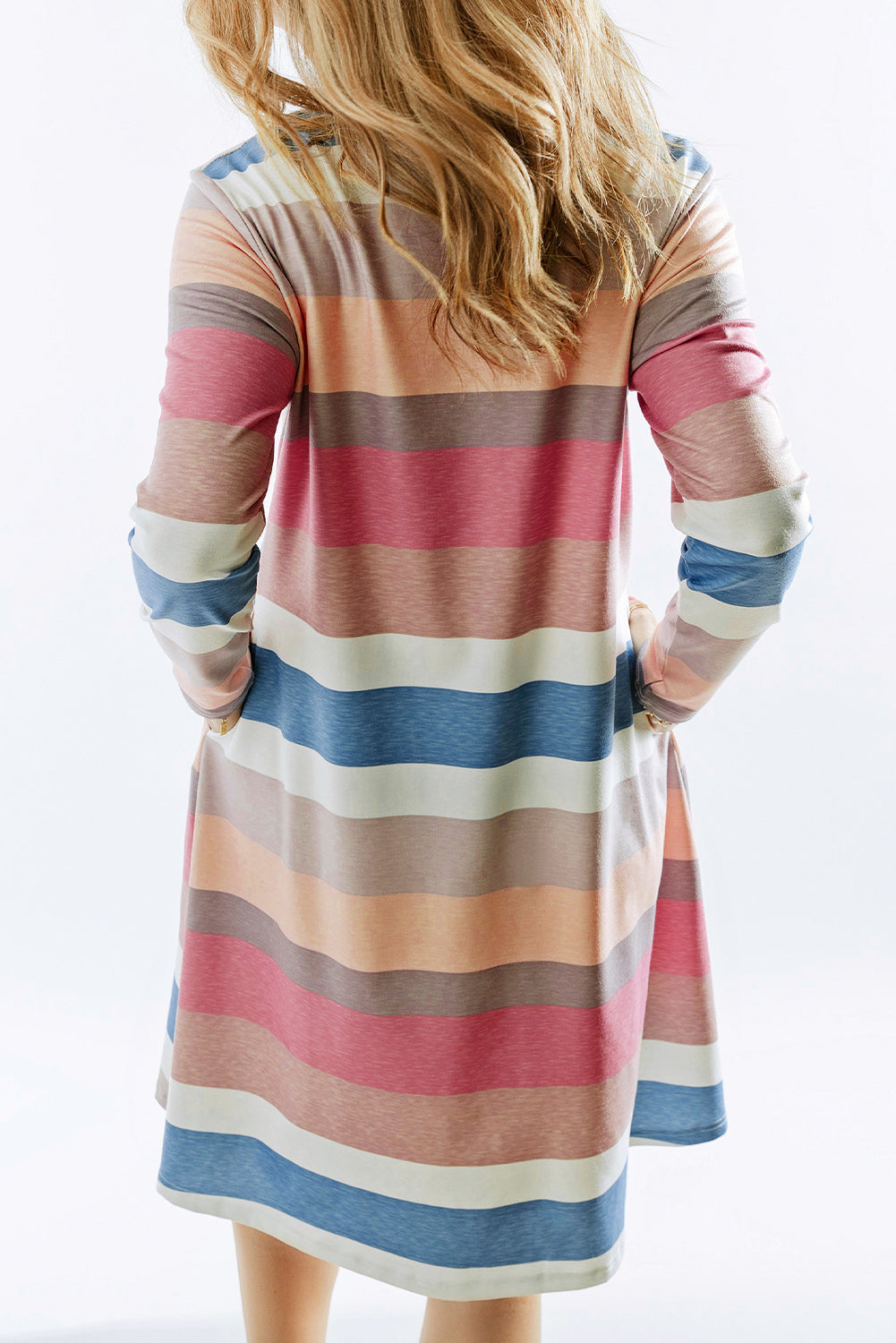 Rainbow Long Sleeve Stripes Mini Dress-yoyobikini