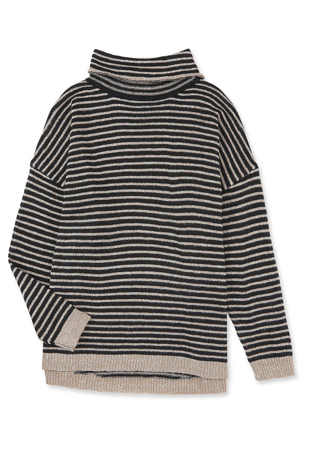 Black Striped Turtleneck Loose Sweater-yoyobikini