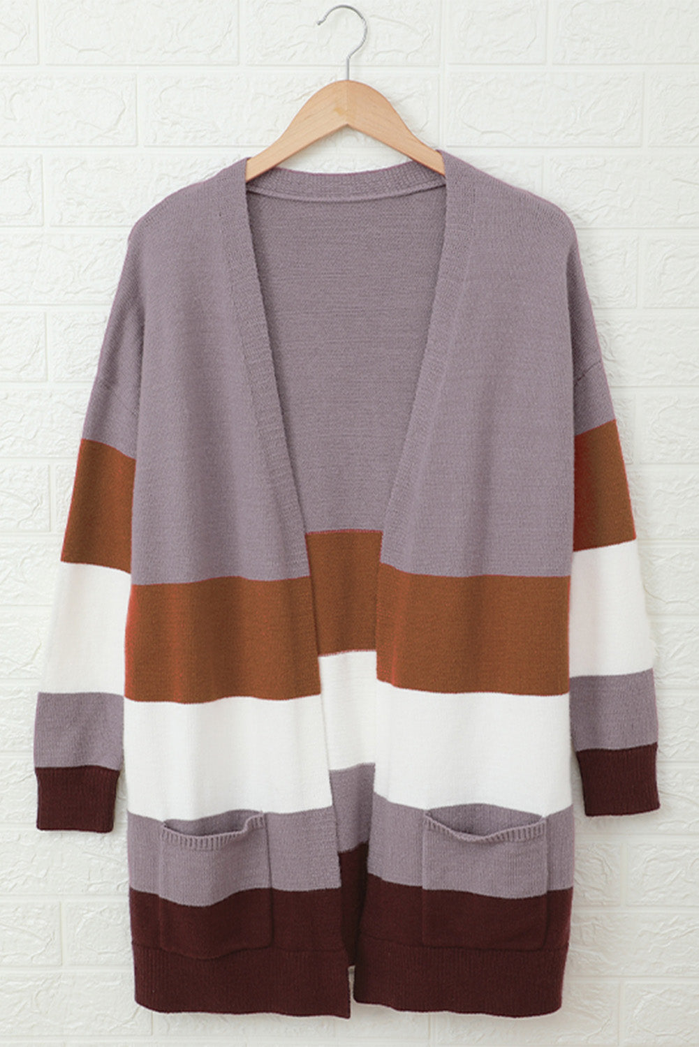 Open Front Colorblock Cardigan with Pockets-yoyobikini