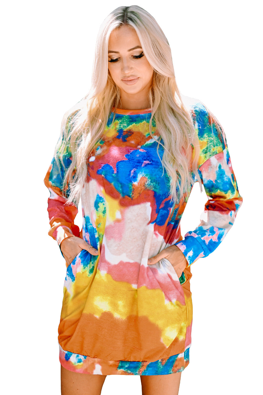 Multicolor Tie Dye Pocketed T Shirt Mini Dress-yoyobikini