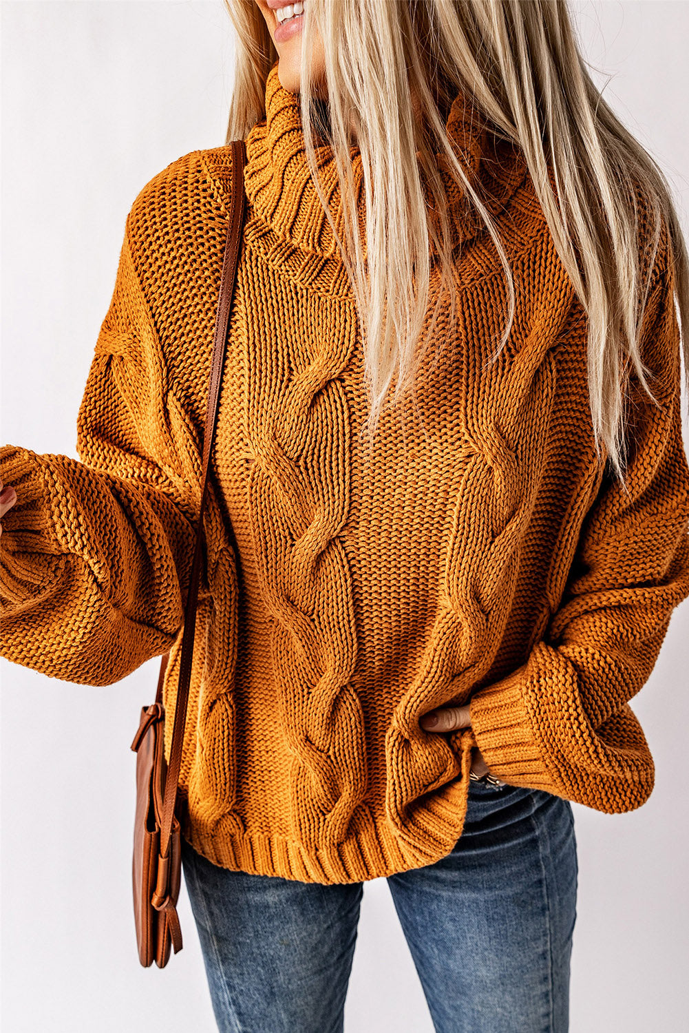 Cuddle Weather Cable Knit Handmade Turtleneck Sweater-yoyobikini