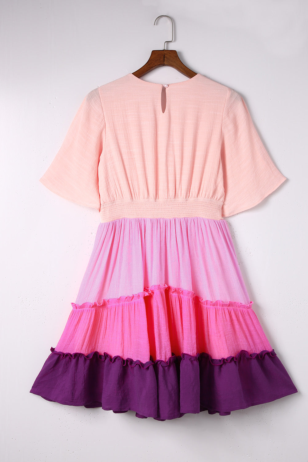Pink Ombre Colorblock Tiered Dress-yoyobikini