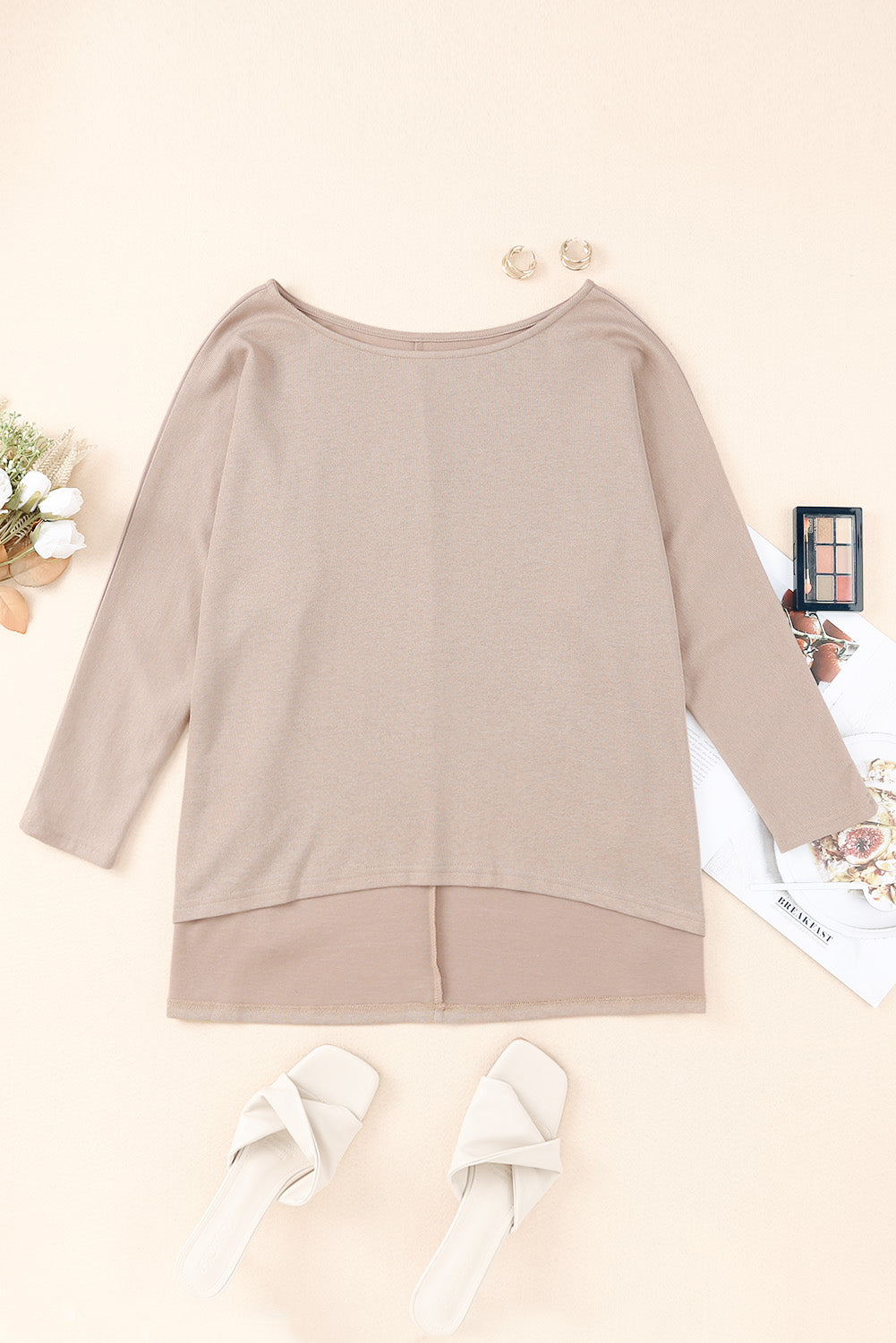 Khaki Lightweight Knit Oversize Blouse-yoyobikini
