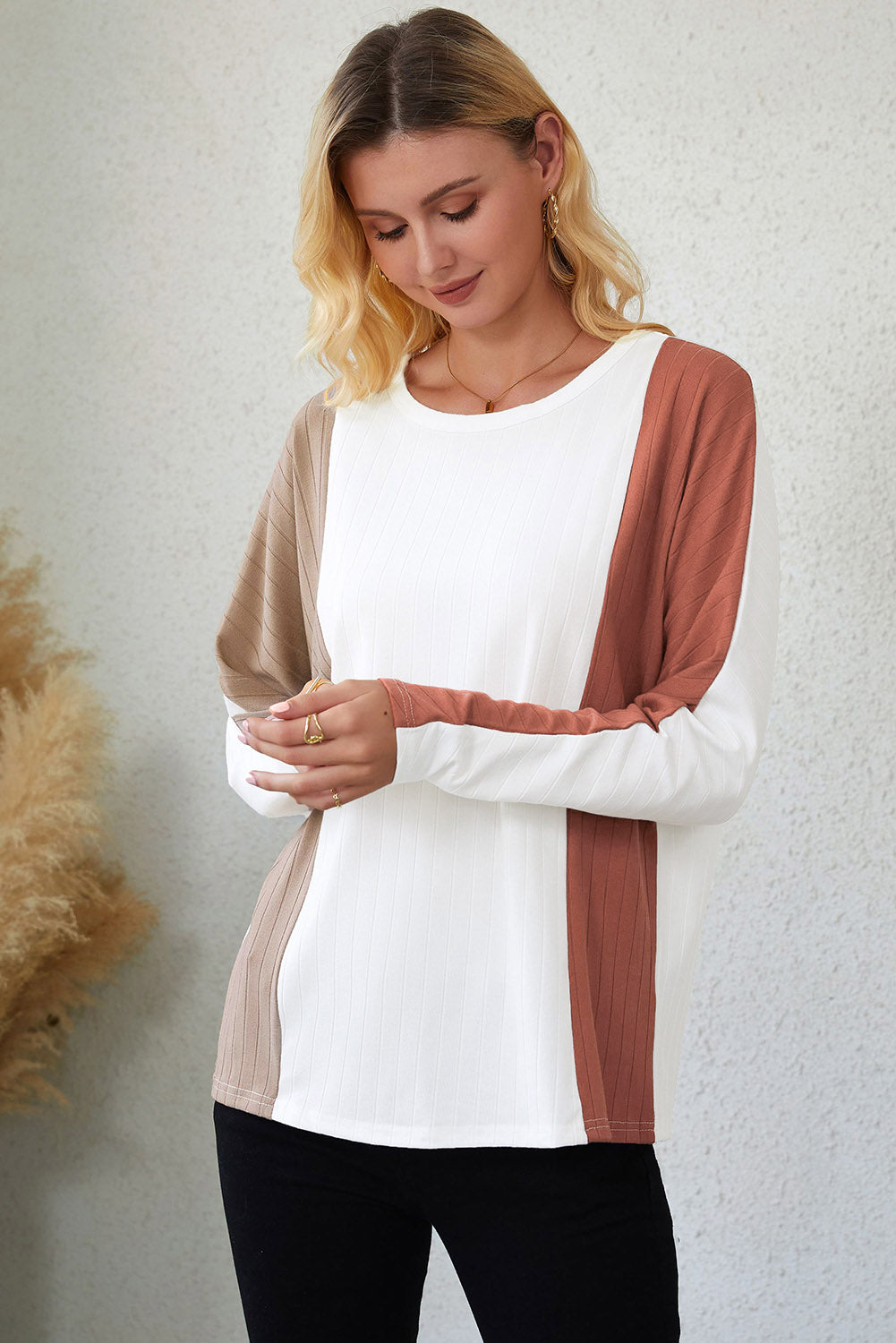 Apricot Colorblock Dolman Knit Top-yoyobikini