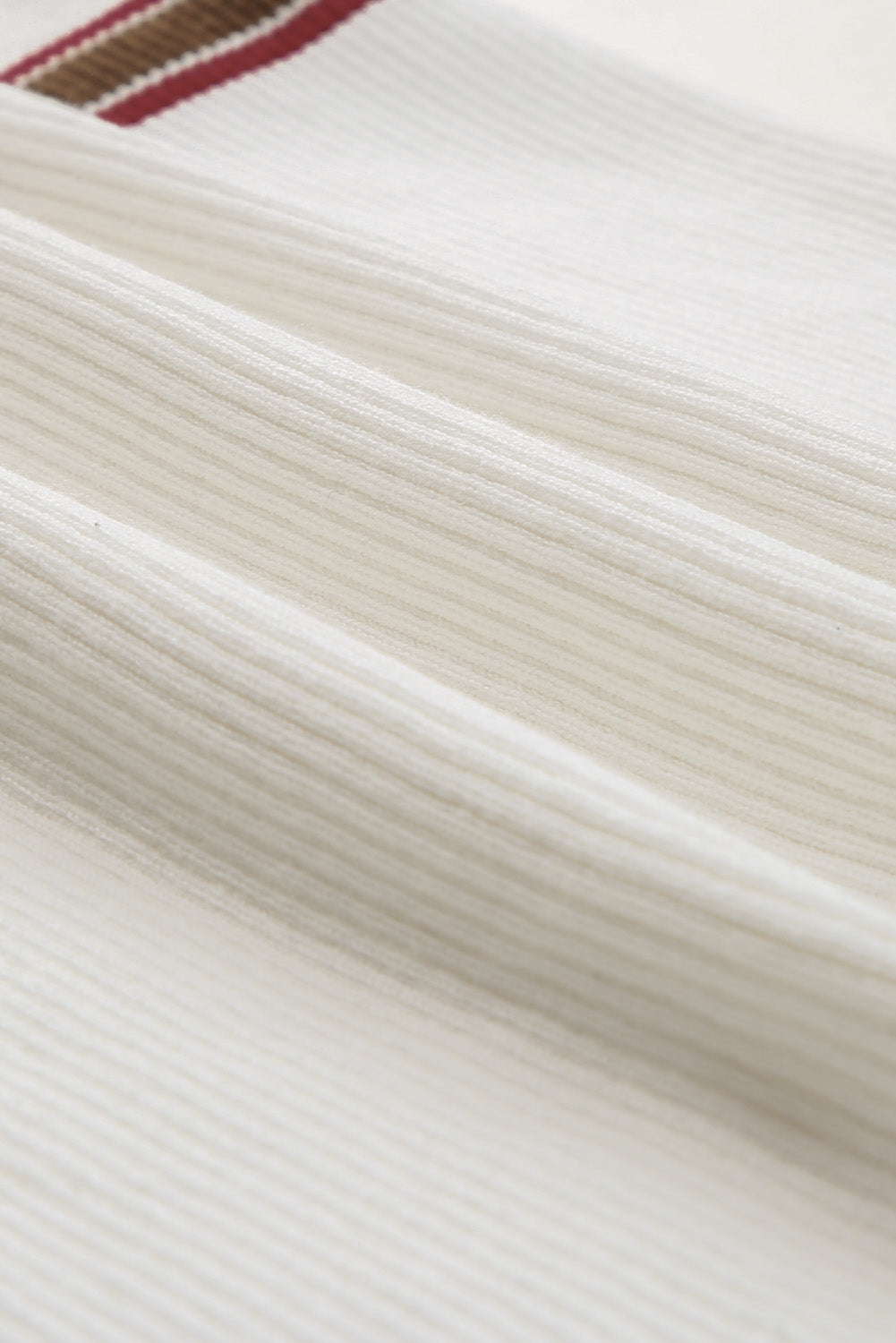 White Rib Knitted Stripe Detail Henley Sweater-yoyobikini