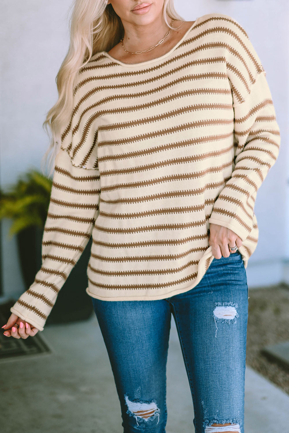 Yellow Striped Drop Shoulder Oversized Sweater-yoyobikini