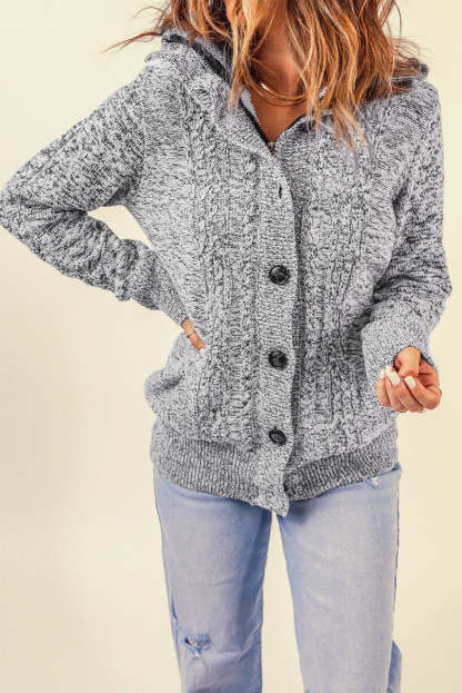 Dark Gray Long Sleeve Button-up Hooded Cardigans-yoyobikini