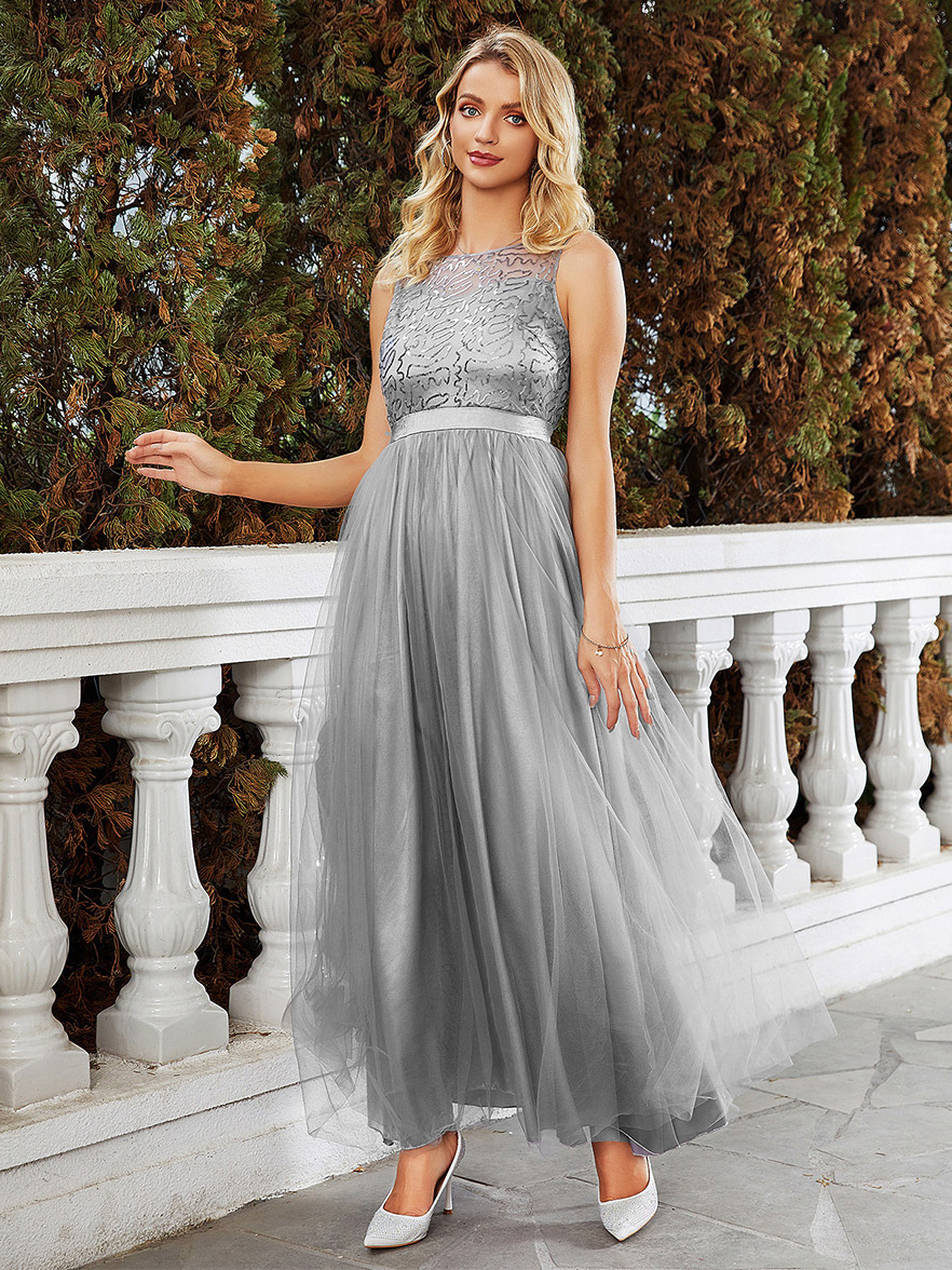 Embellished Lace Party Dress Sleevesless Translucent Back Prom Dresses