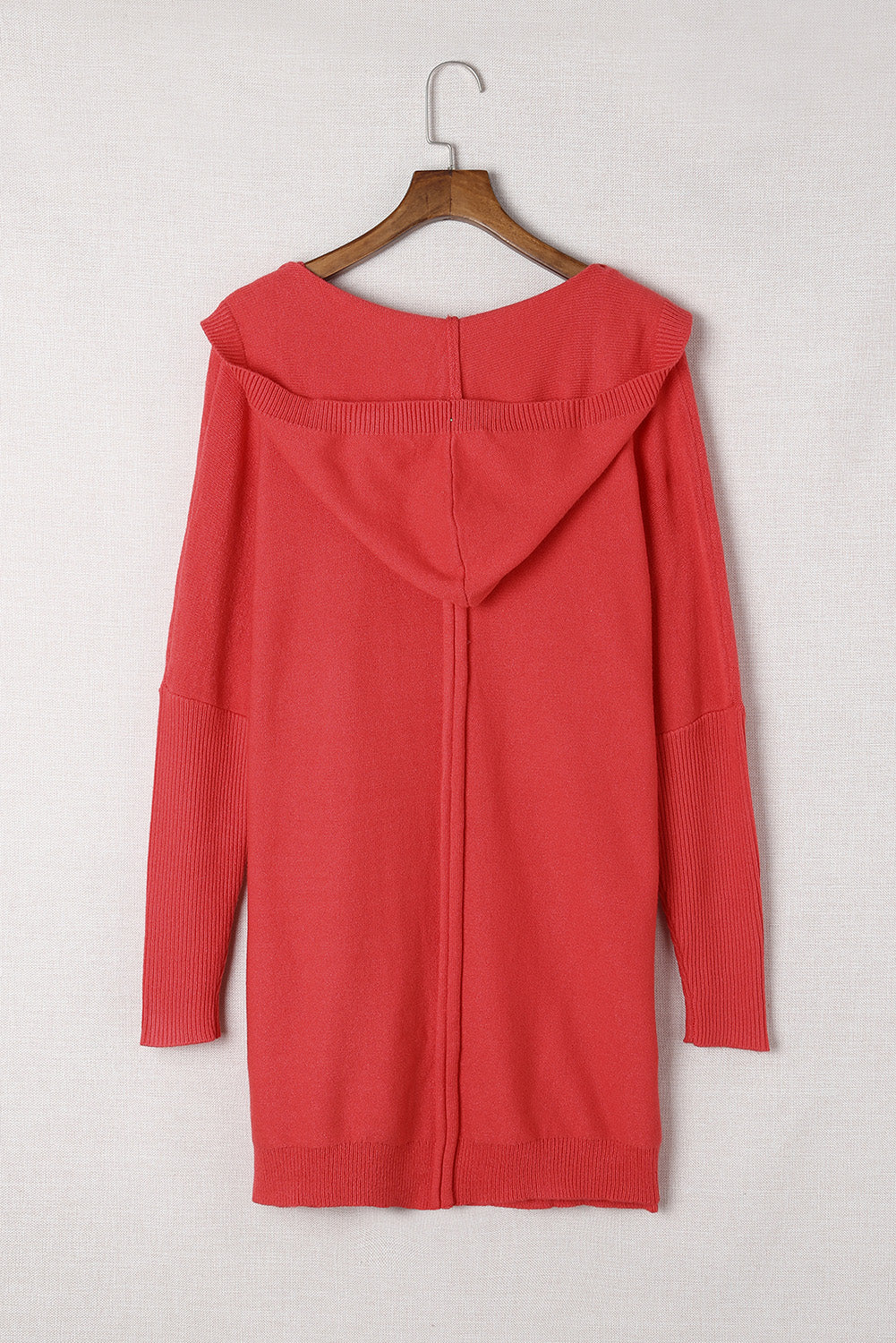 Rib Trimmed Batwing Sleeve Hooded Cardigan-yoyobikini