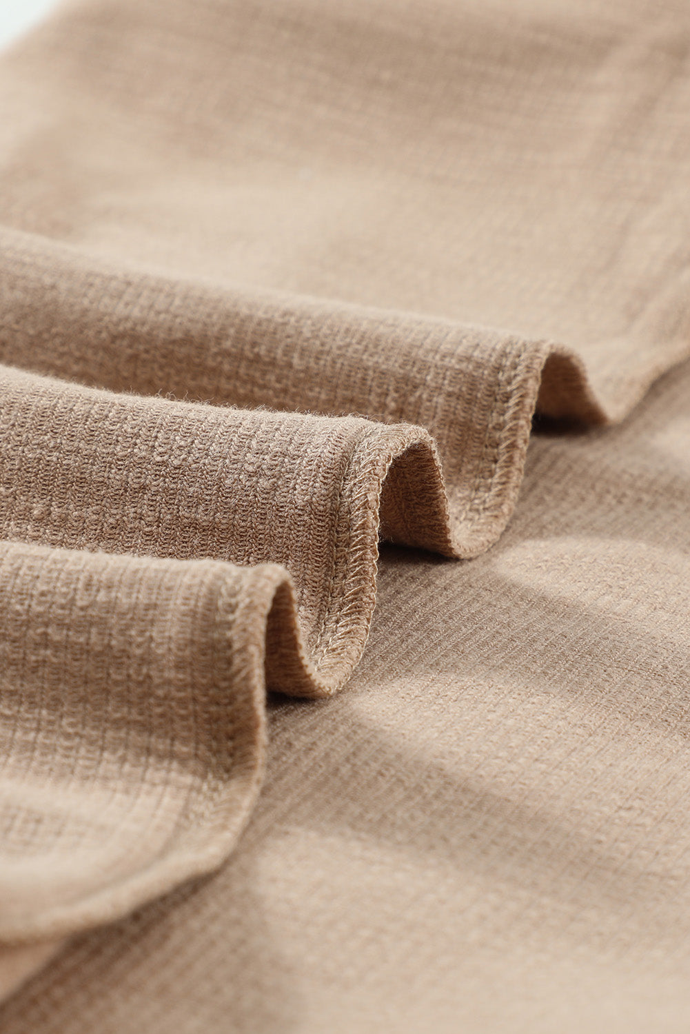 Khaki Button Front Turn-down Neck Knit Top-yoyobikini