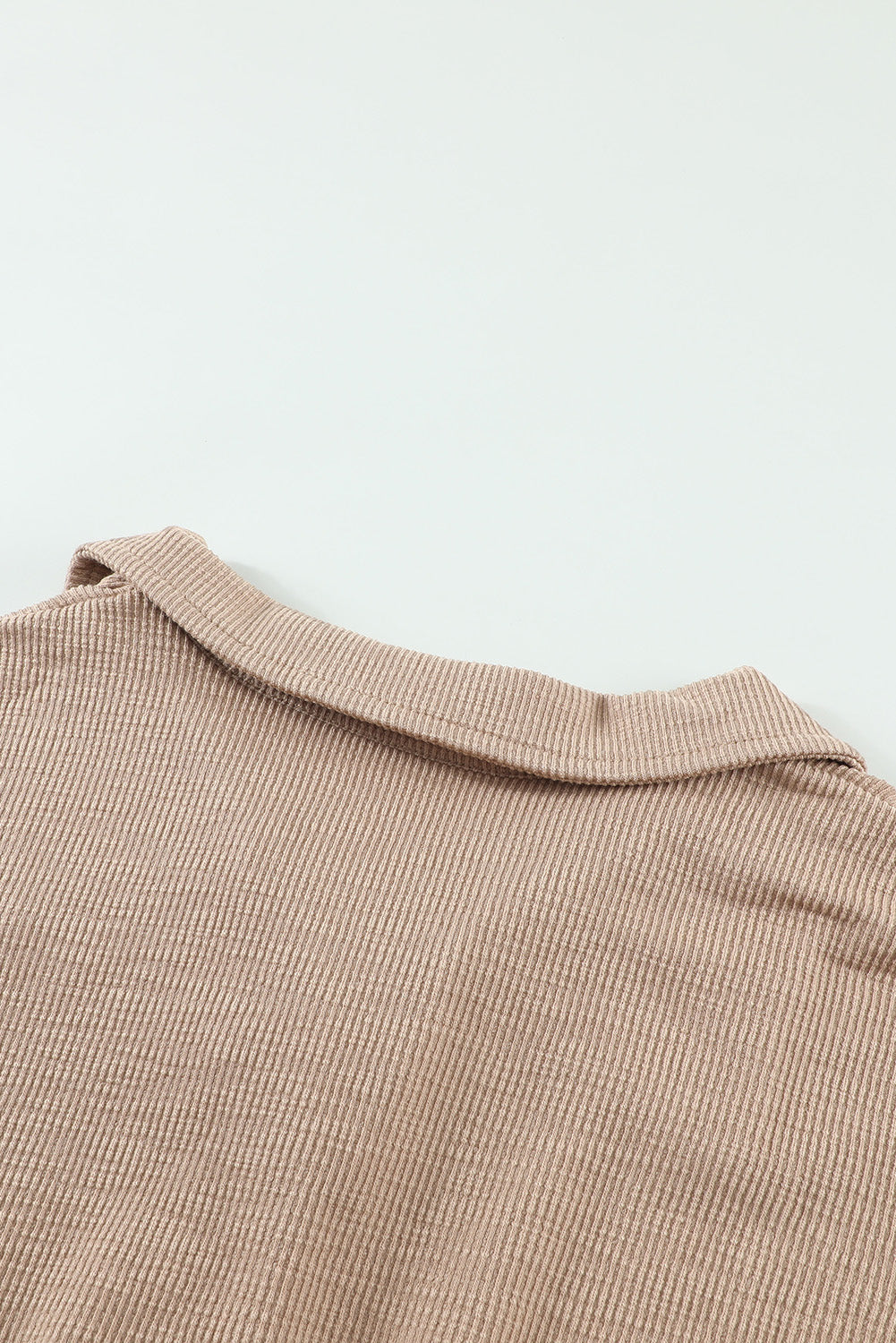 Khaki Button Front Turn-down Neck Knit Top-yoyobikini