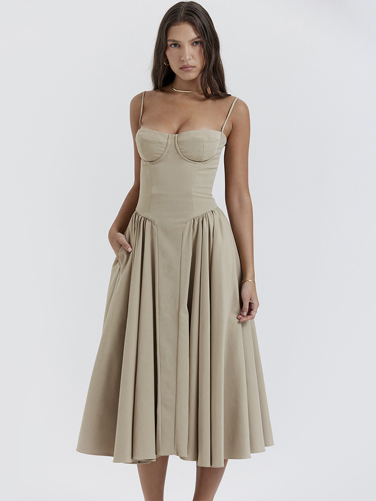 Summer Dress Straps Neck Backless Ecru White Medium Beach Dress