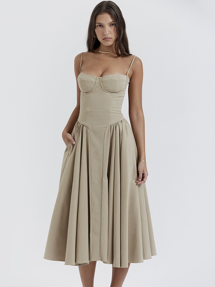 Summer Dress Straps Neck Backless Ecru White Medium Beach Dress