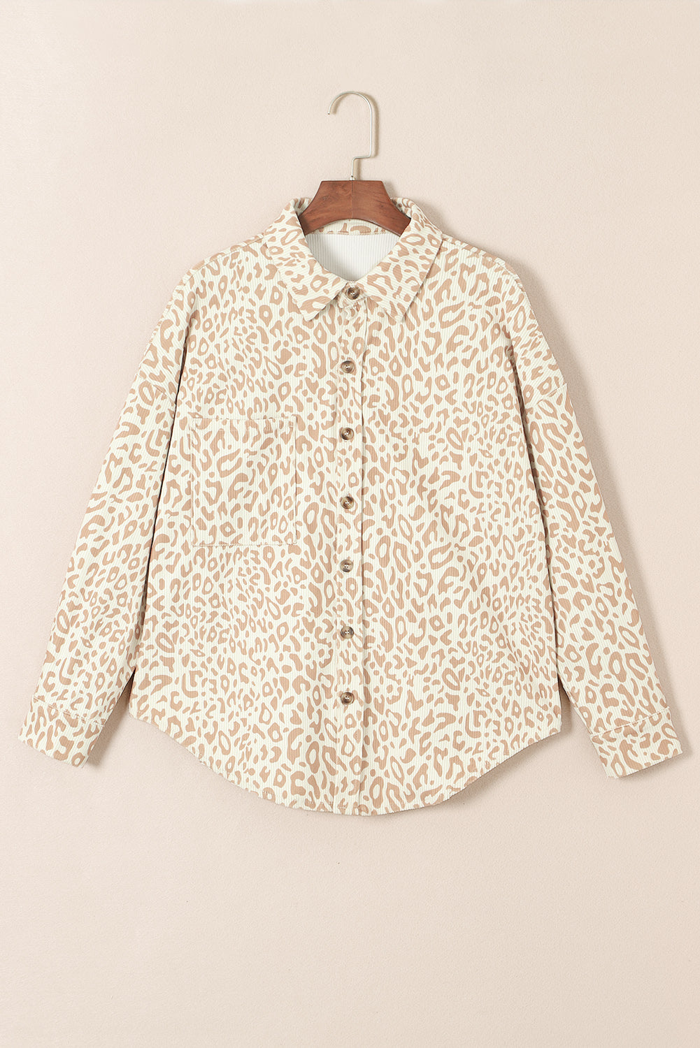 Leopard Corduroy Button Up Shirt-yoyobikini