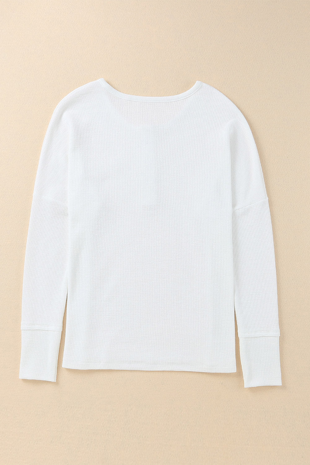 White Waffle Knit Henley Top-yoyobikini