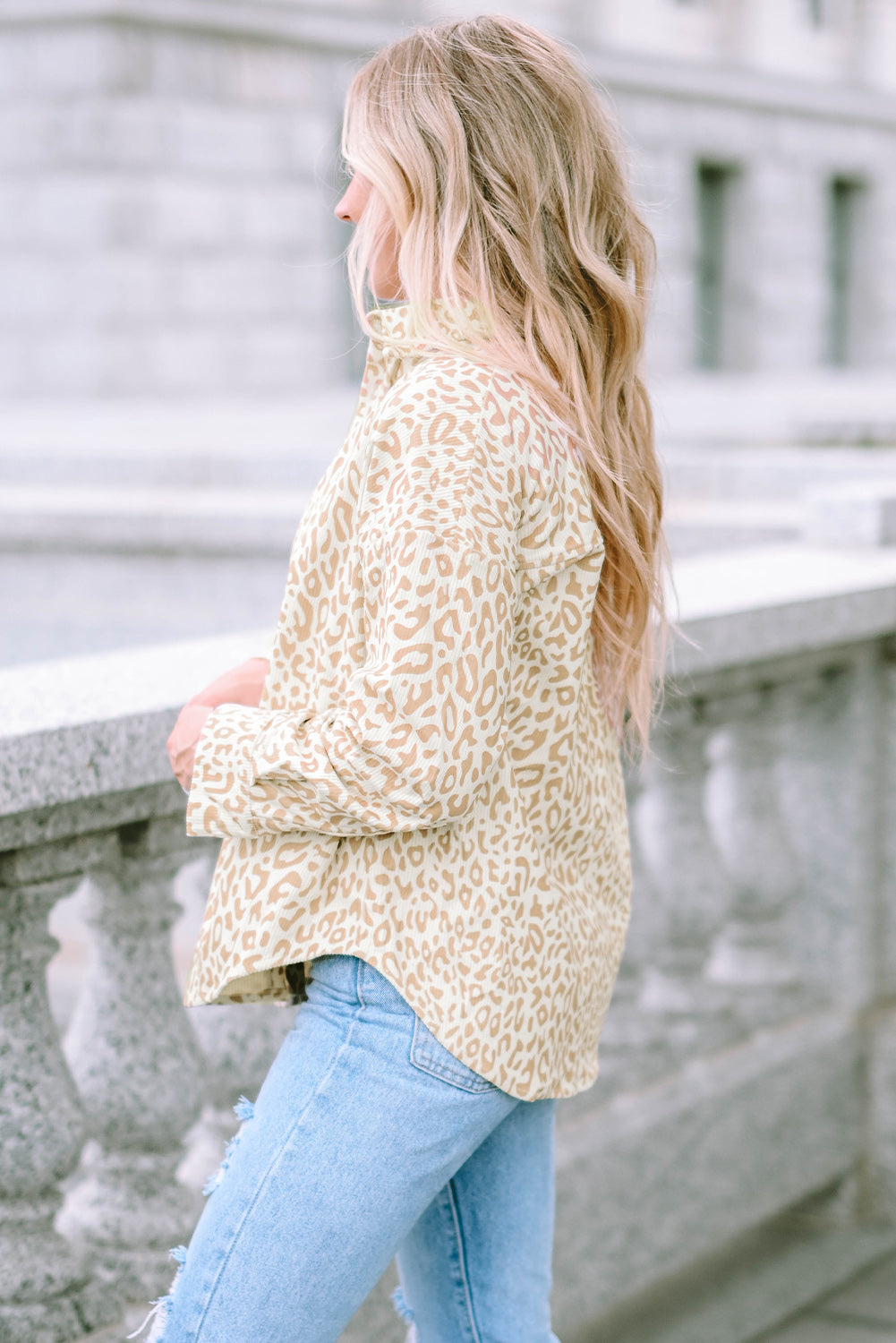 Leopard Corduroy Button Up Shirt-yoyobikini