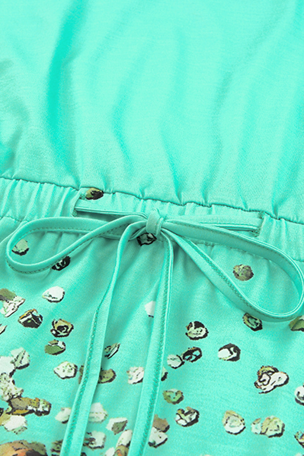 Green Shiny Leopard Print Drawstring Strappy Dress-yoyobikini