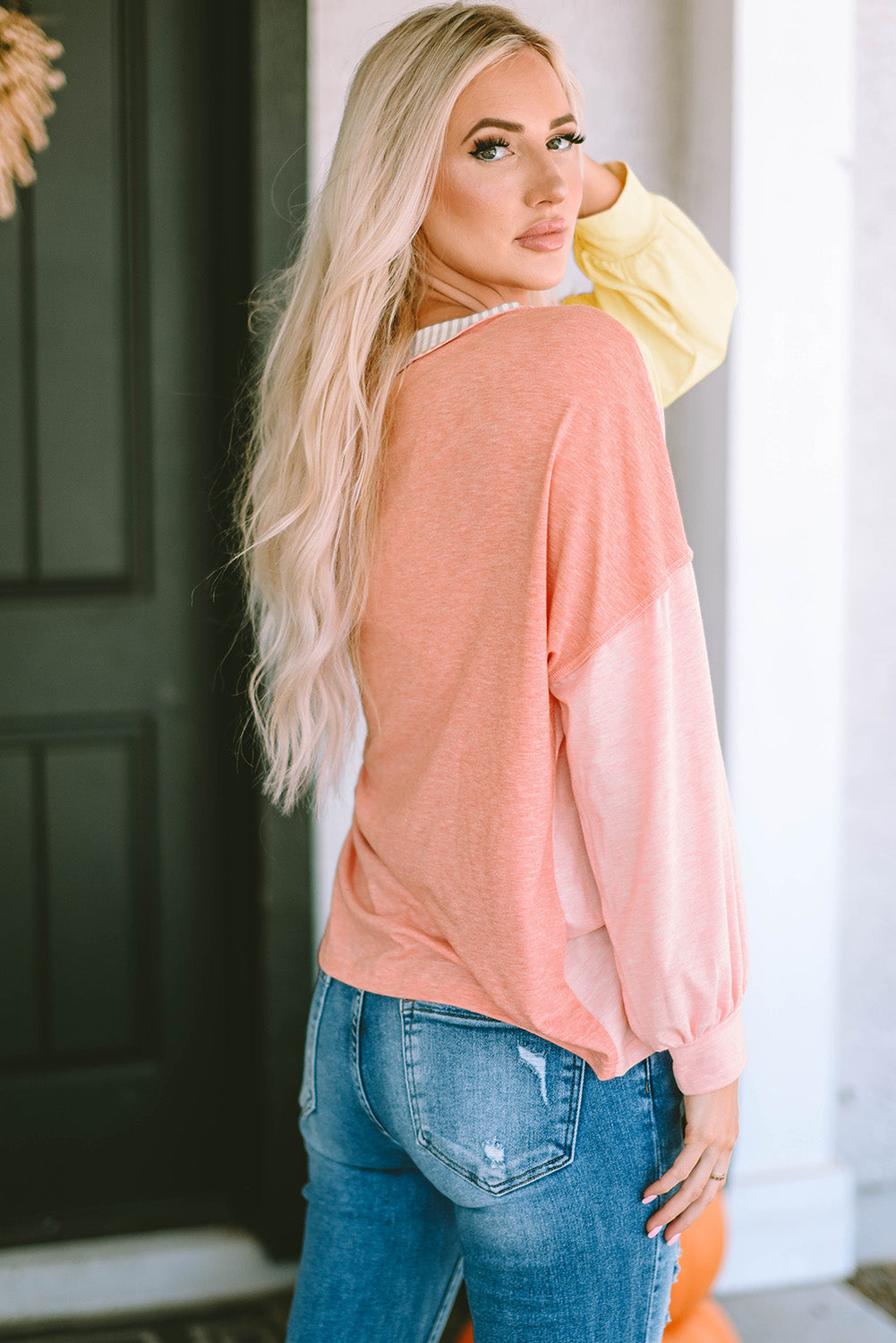 Striped Color Block Splicing Long Sleeve T Shirt-yoyobikini