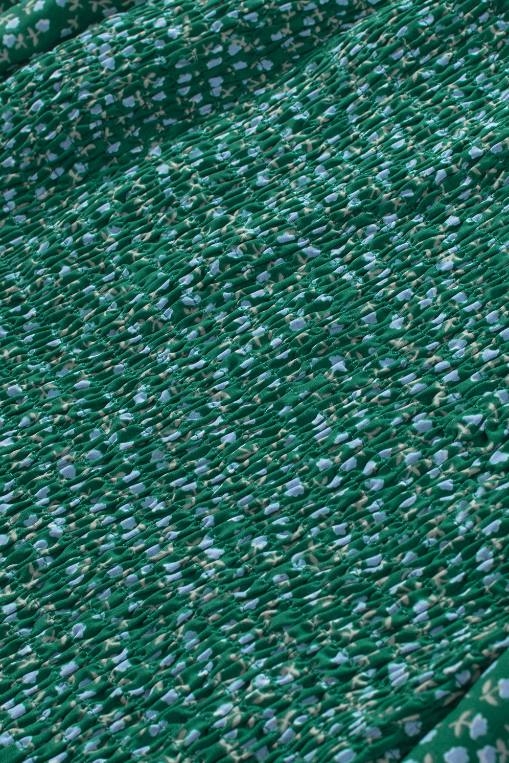 Green Square Neck Puff Sleeve Floral Smocked Top-yoyobikini