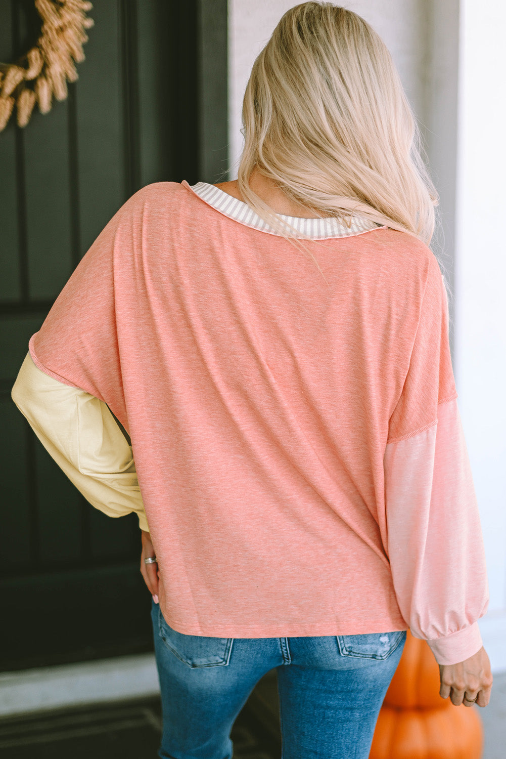 Striped Color Block Splicing Long Sleeve T Shirt-yoyobikini