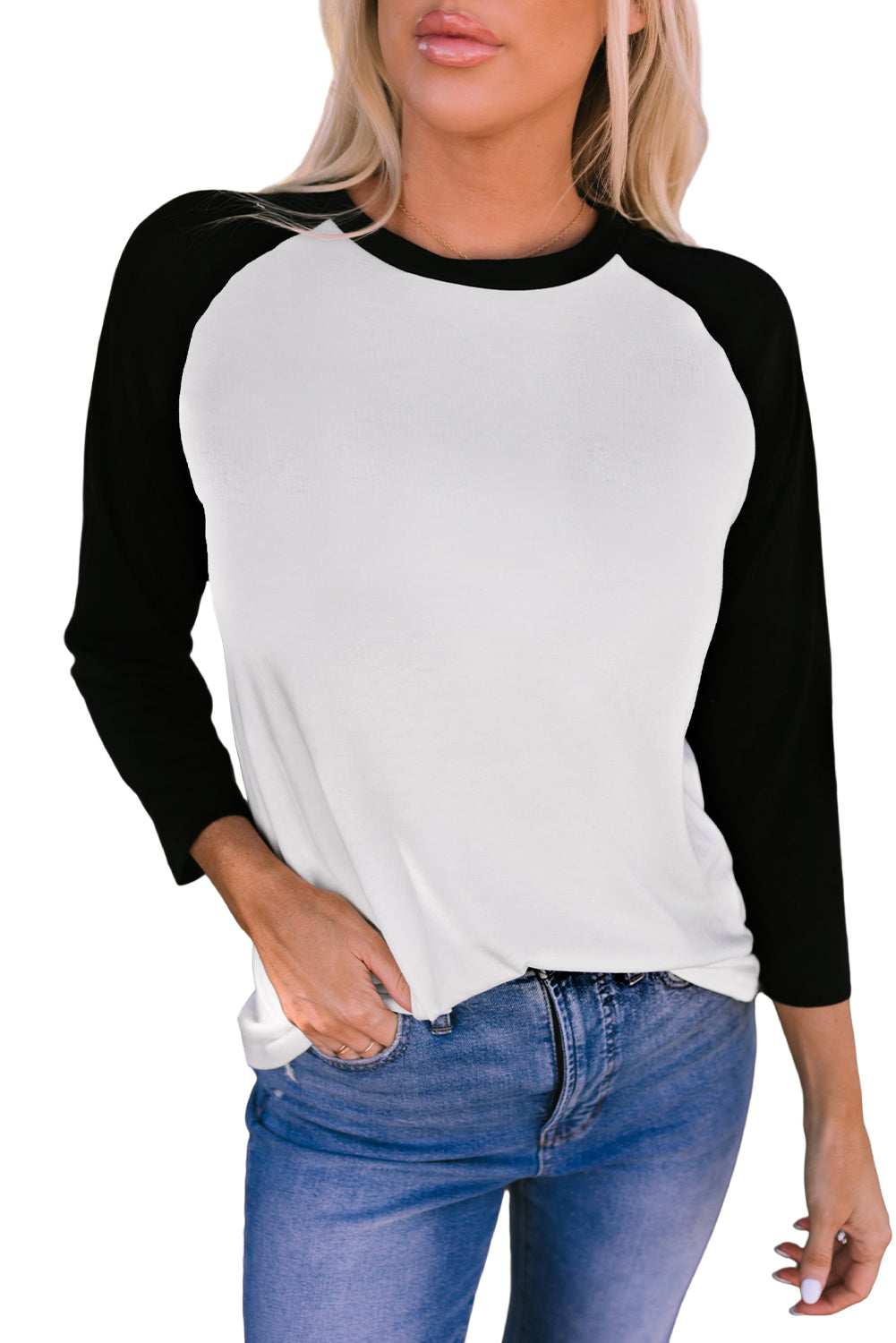 Black Color Block Raglan Sleeve Pullover Top-yoyobikini