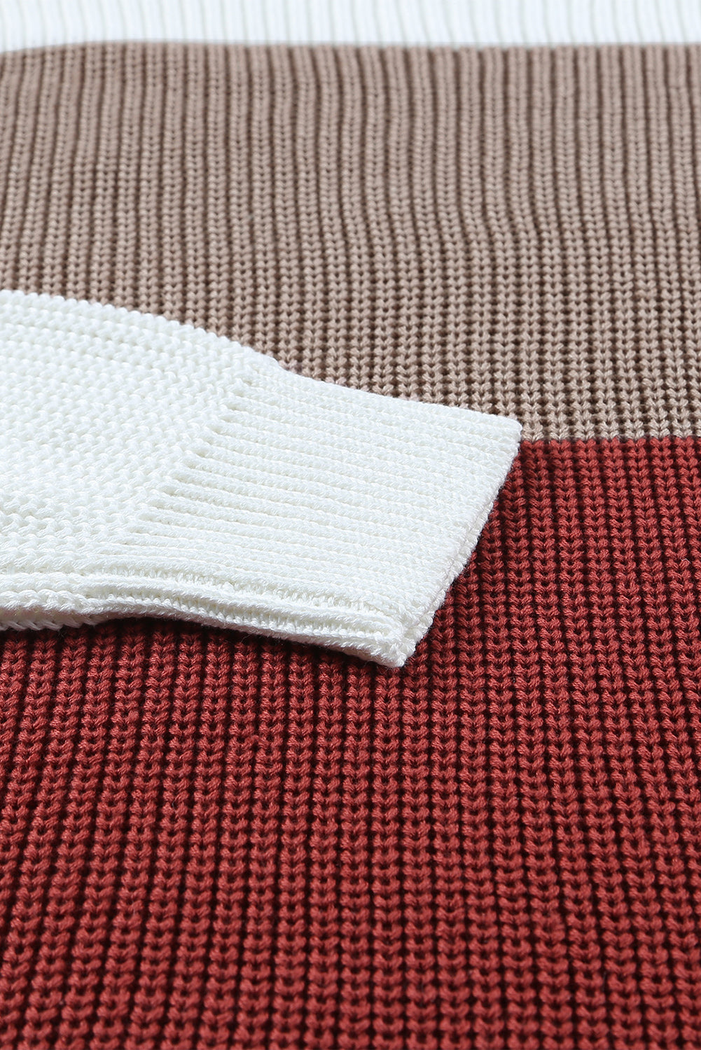 Color Block Knitted O-neck Pullover Sweater-yoyobikini