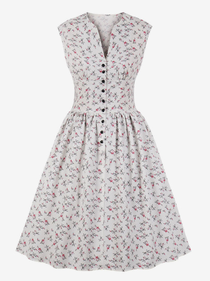 Floral Vintage Dress Sleeveless 1950s Fashion Retro Dress V Neck Swing Dress