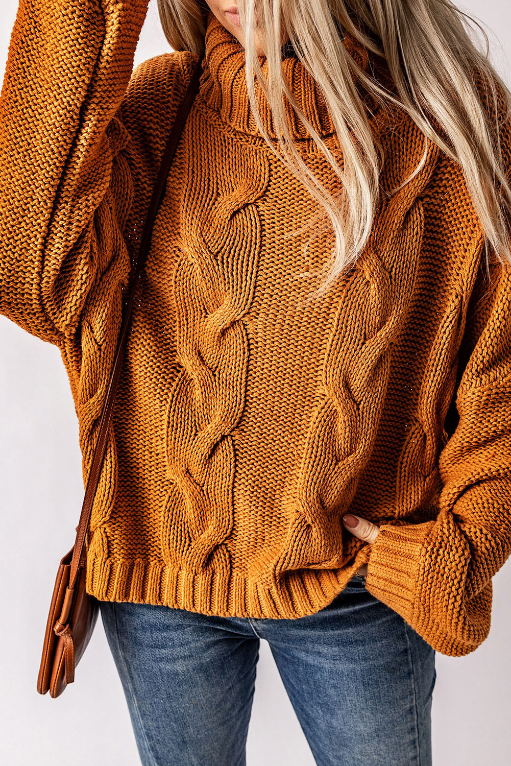 Cuddle Weather Cable Knit Handmade Turtleneck Sweater-yoyobikini