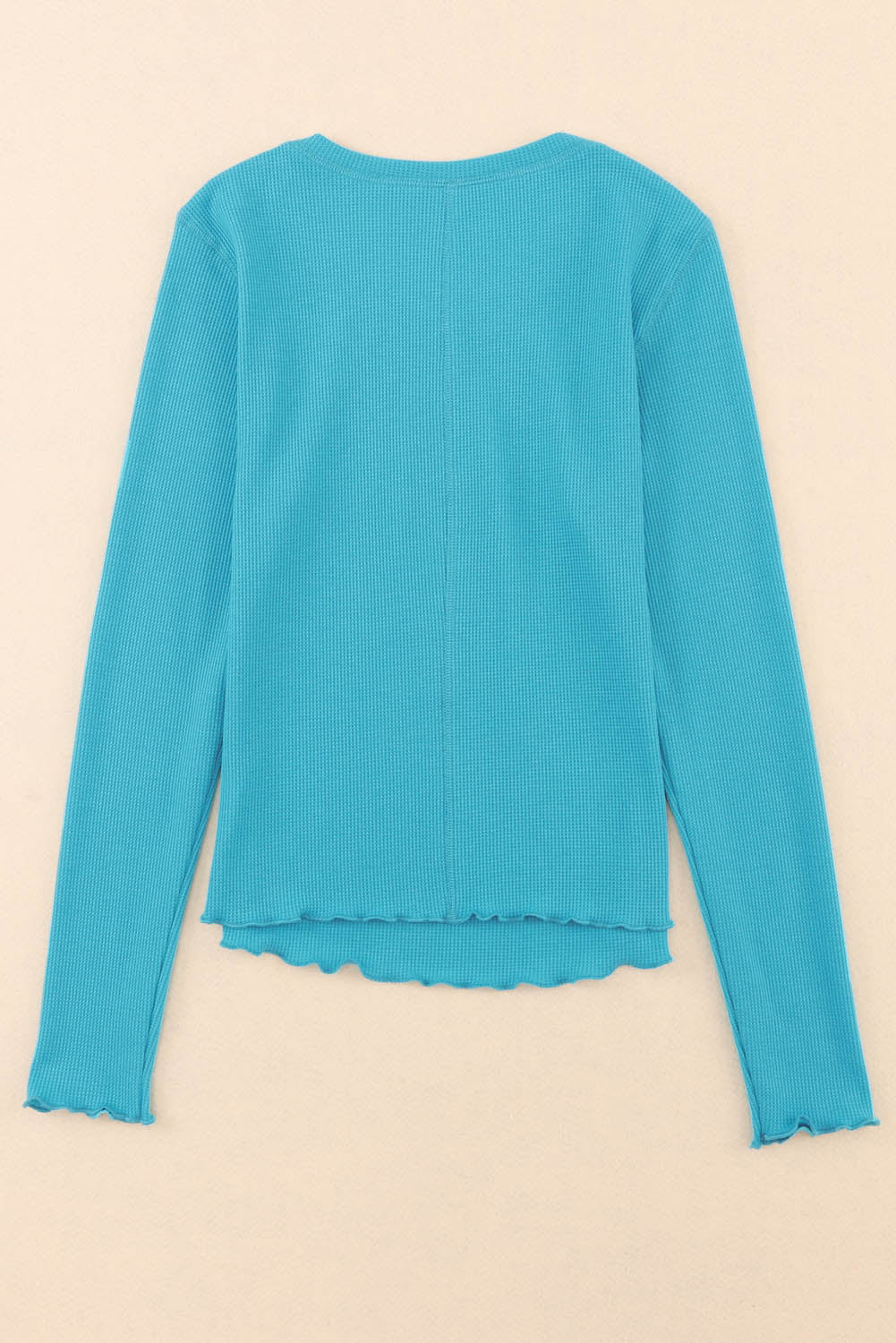 Sky Blue Waffle Knit Long Sleeve Buttoned Henley Top-yoyobikini