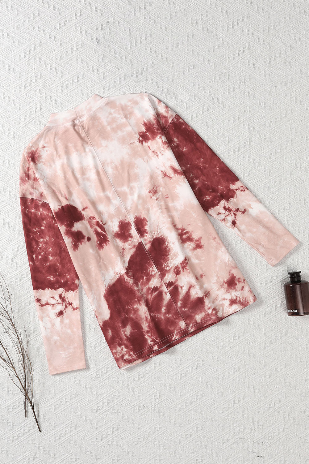 Red Tie Dye Crew Neck Long Sleeve Top-yoyobikini