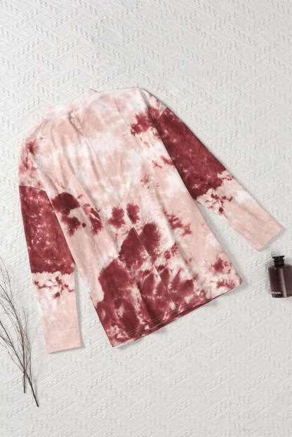 Red Tie Dye Crew Neck Long Sleeve Top-yoyobikini