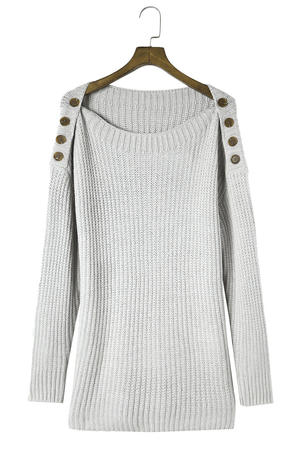 Gray Buttoned Drop Shoulder Oversized Sweater-yoyobikini