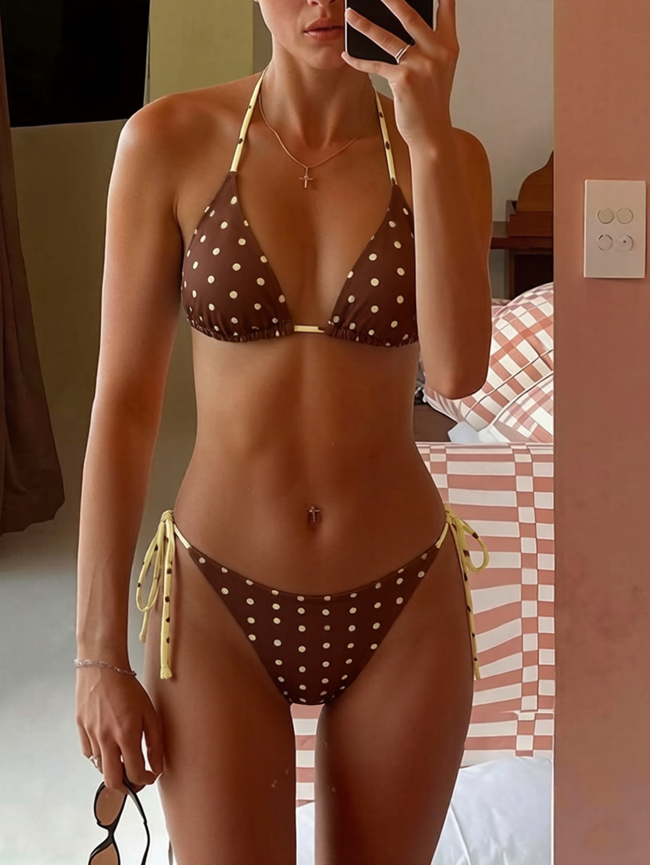 Green Polka Dot Micro Triangle Bikini Set | YoYo Bikini