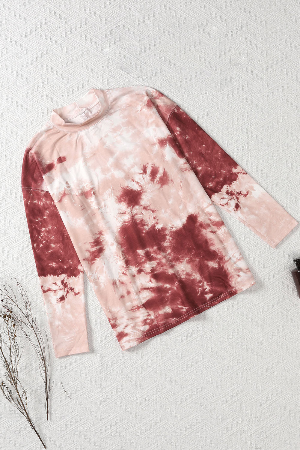 Red Tie Dye Crew Neck Long Sleeve Top-yoyobikini