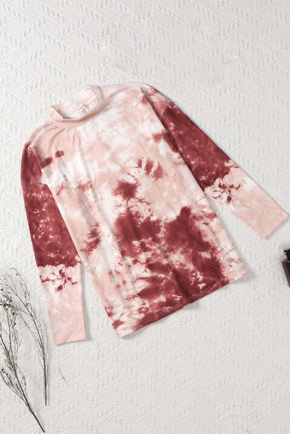 Red Tie Dye Crew Neck Long Sleeve Top-yoyobikini