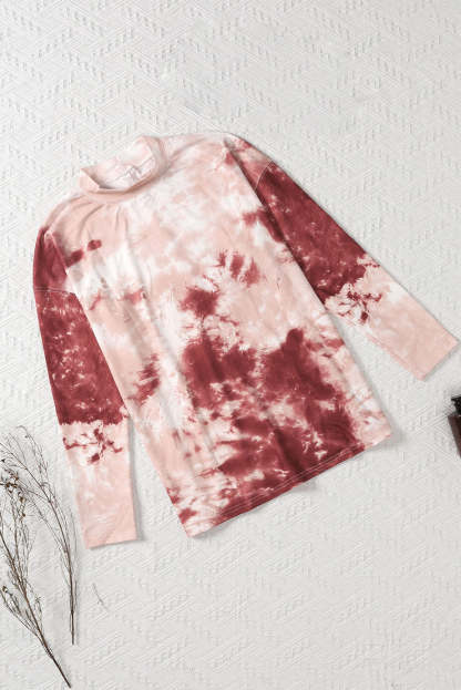 Red Tie Dye Crew Neck Long Sleeve Top-yoyobikini