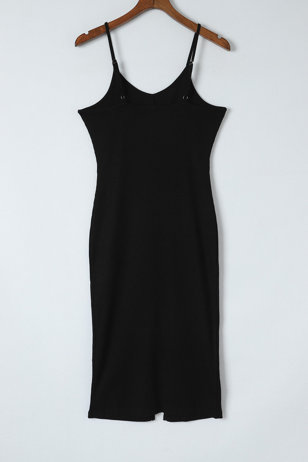 Black Buttoned Ribbed Knit Sleeveless Midi Bodycon Dress with Slit-yoyobikini