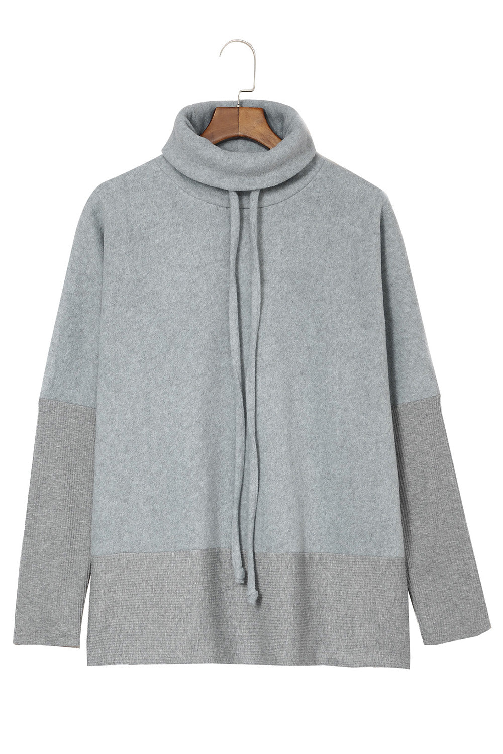 Gray Cowl Neck Contrast Dolman Sleeve Terry Pullover Top-yoyobikini