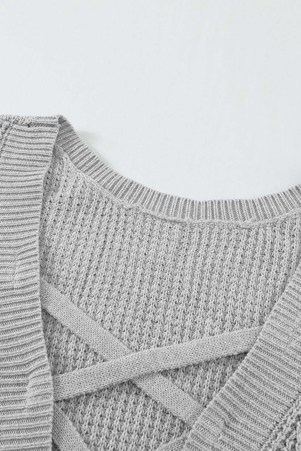Gray Cross Back Hollow-out Sweater-yoyobikini